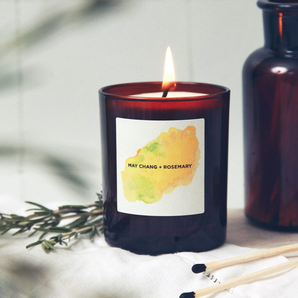 Amber glass candle: May Chang + Rosemary - 300ml