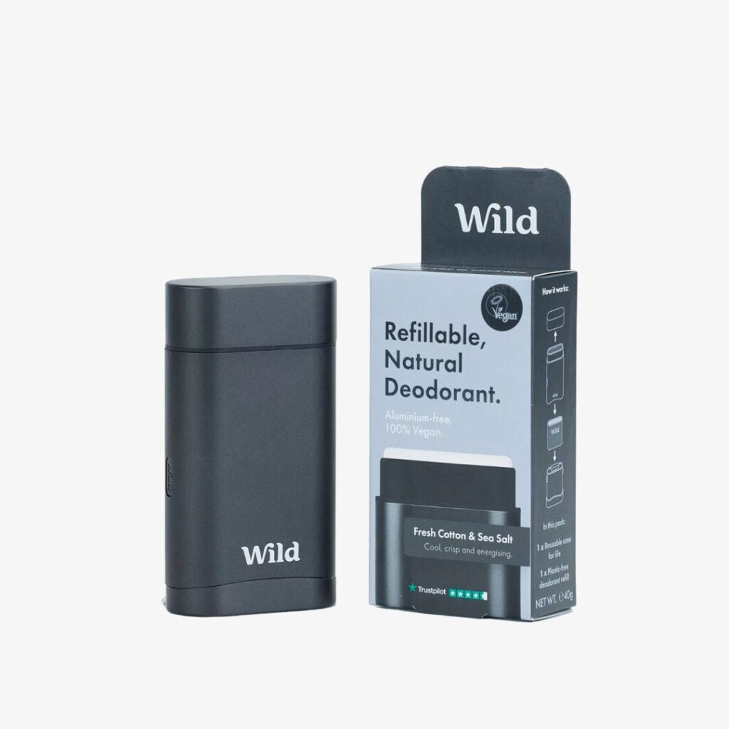 Wild Deodorant Black Case and Fresh Cotton & Sea Salt Starter Pack – 40g