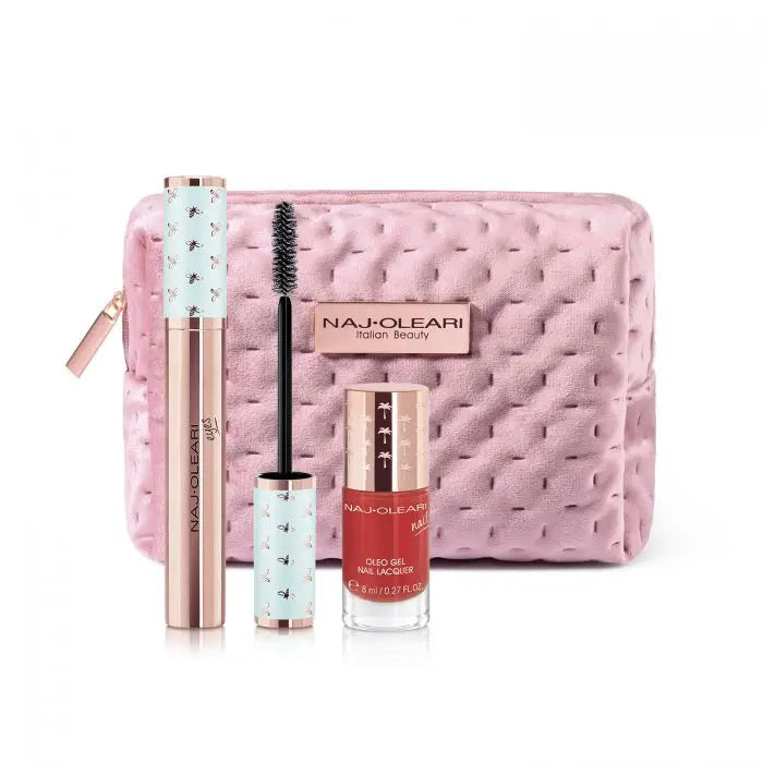 Naj Oleari Classy Kit Black Mascara + Red Nail Lacquer + Pink Makeup Pouch