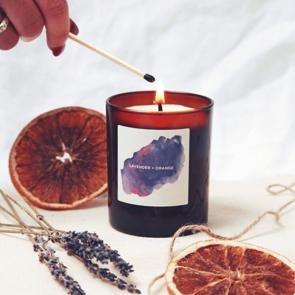 Amber glass candle: lavender + orange - 300ml