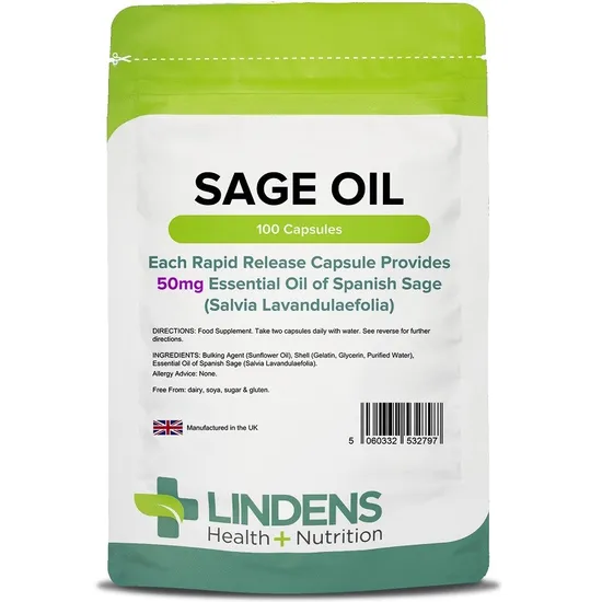 Lindens Sage 50mg Essential Oil Capsules 100 Capsules