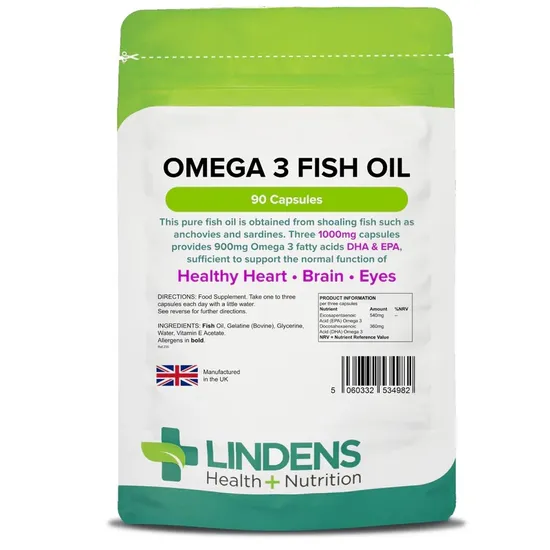 Lindens Omega 3 Fish Oil% DHA/EPA Capsules 90 30 Capsules