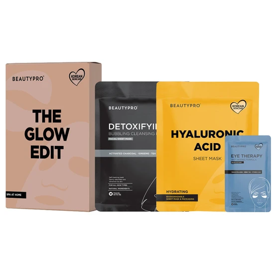 BeautyPro Spa At Home: The Glow Edit Set 1 Gold Foil Mask, 1 Under Eye Mask & 1 Bubbling Cleansing Mask