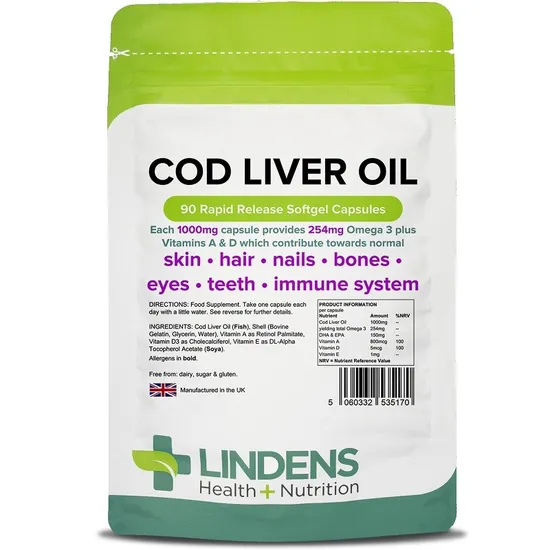 Lindens Cod Liver Oil 1000mg Capsules 90 Capsules