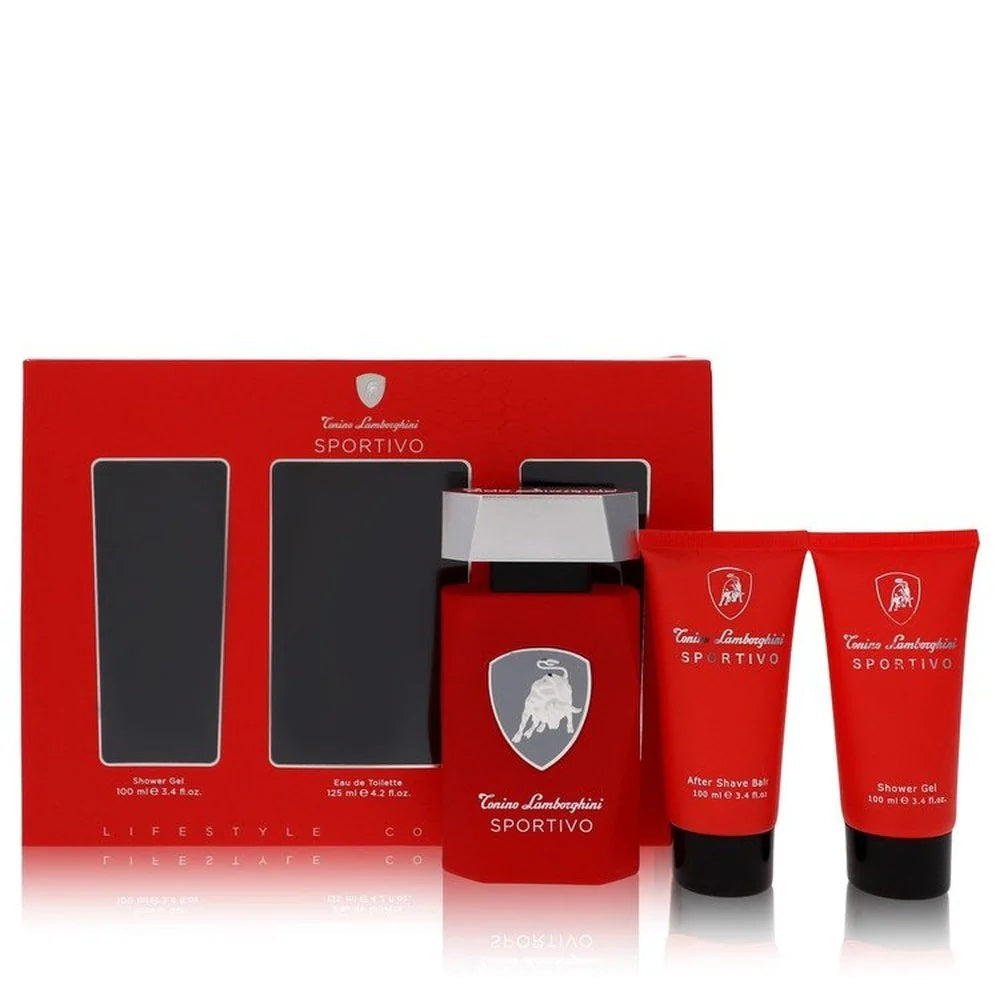 Lamborghini Sportivo Gift Set 125ml EDT Spray + 100ml Shower Gel + 100ml Aftershave Balm
